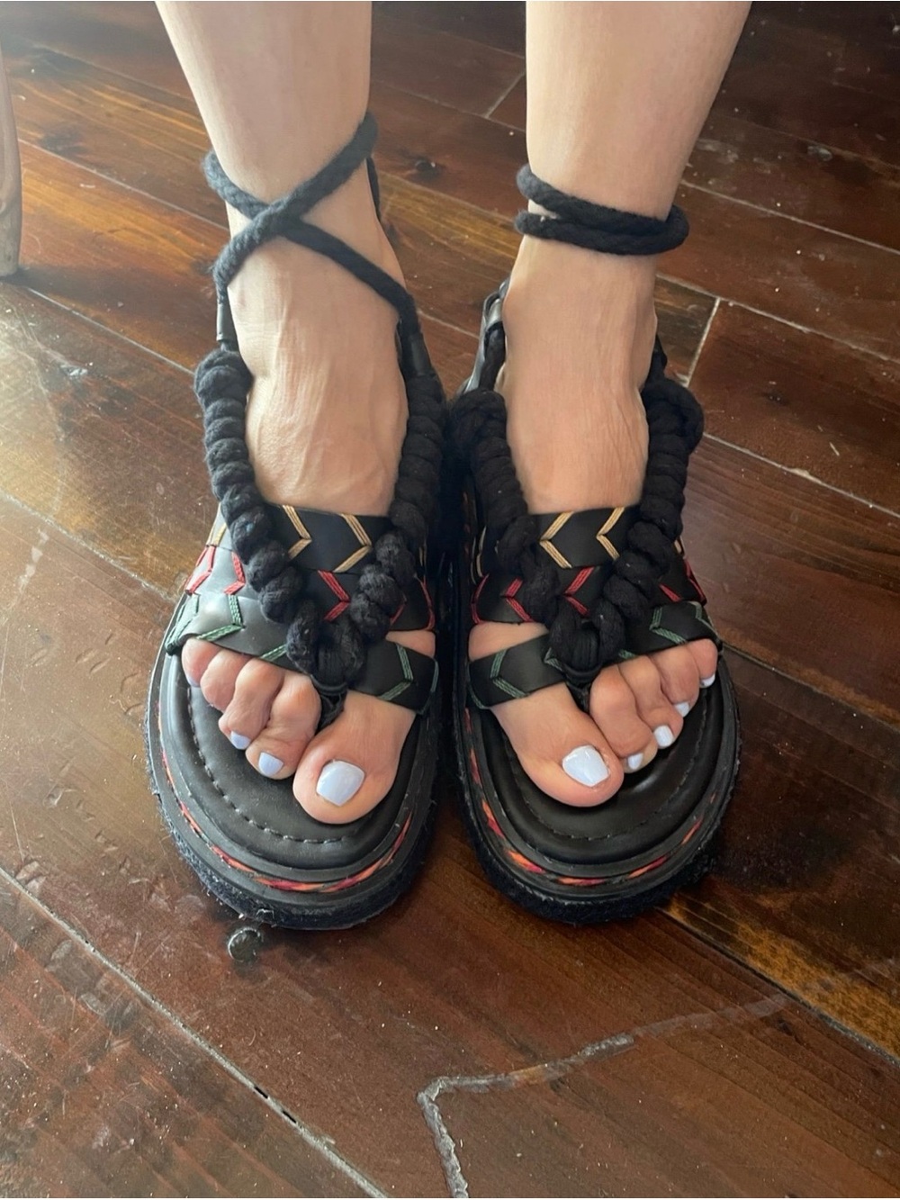 Farm Rio Black Rope Tie Flatform Sandal - Picture 2 of 10